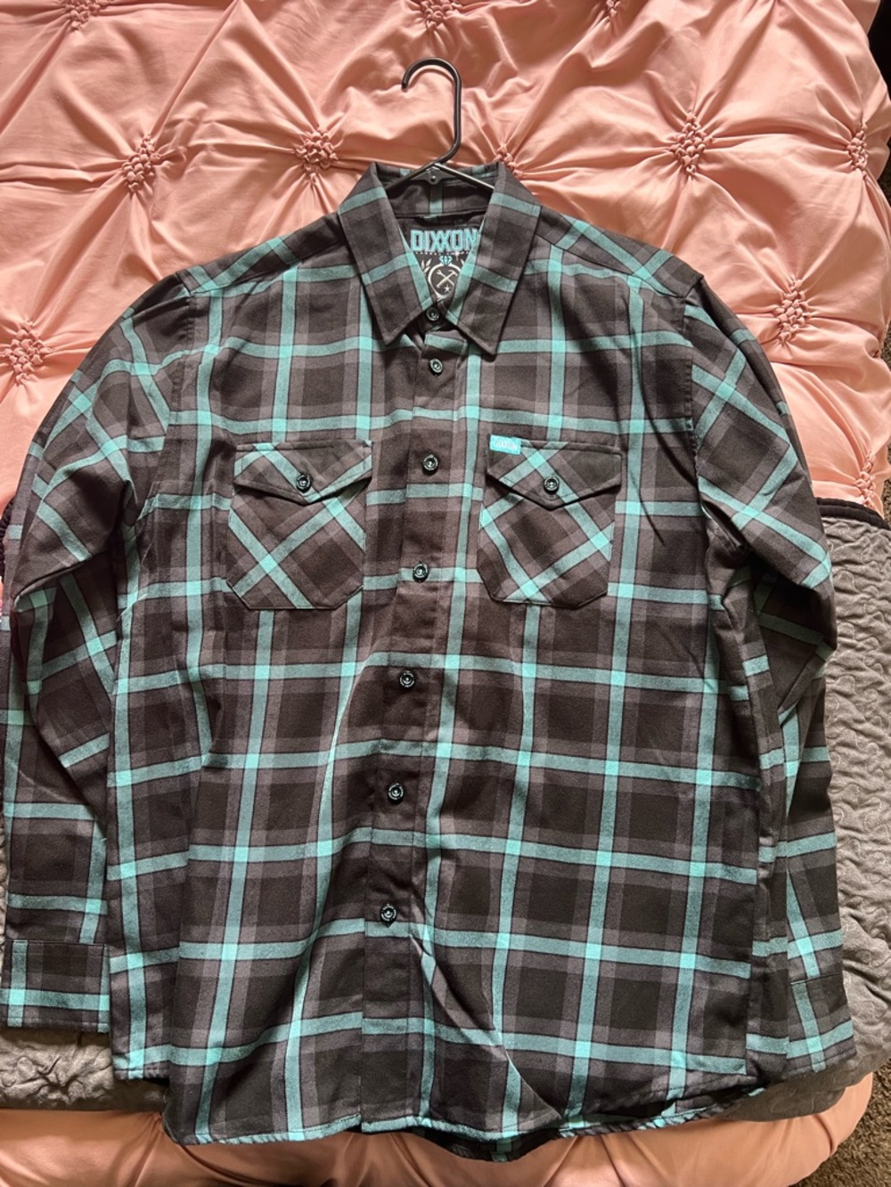 DIXXON Flannel XL Black & Teal Plaid Long Sleeve Button-Up Shirt